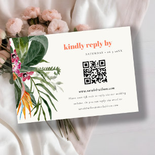Blush Boho Tropical Floral Wedding QR Code RSVP Enclosure Card