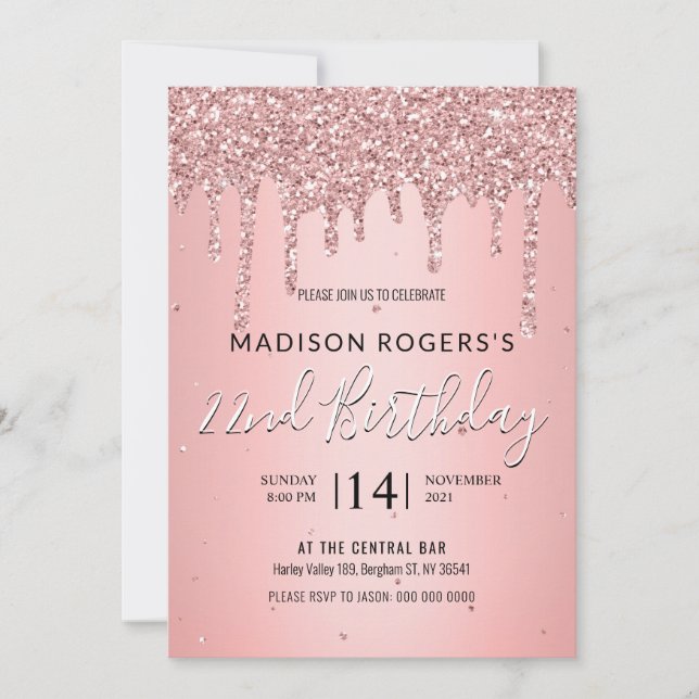 Blush bold bronze young girl lady glitter invitati invitation (Front)