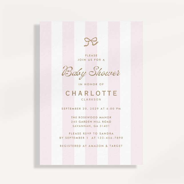 Blush Bold Stripe Baby Shower Invitation (Creator Uploaded)