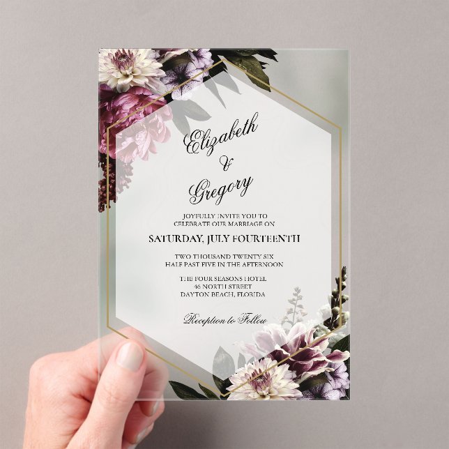 Blush botanical Acrylic Wedding Invitation (Insitu (Handheld))