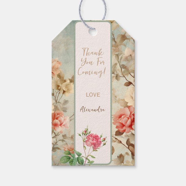 Blush Botanical Bridal Shower Thank You Favour Tag (Front)
