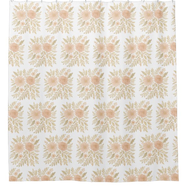 Blush Botanical Elegance – Transparent Floral Art Shower Curtain (Front)