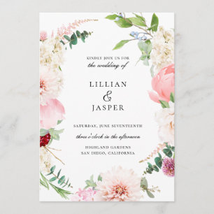 Blush Botanical Floral Frame Wedding Invitation