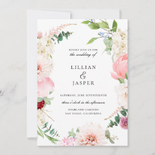 Blush Botanical Floral Frame Wedding Invitation