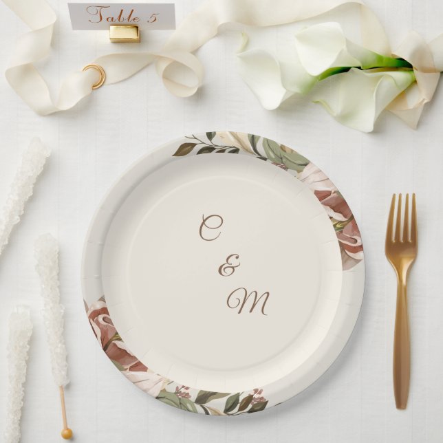 Blush Botanical Garden Wedding Paper Plate (Wedding)