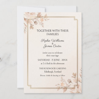 Blush Botanical Gold Frame Wedding Invitation