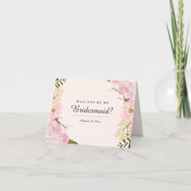 Blush Botanical Will You Be My Bridesmaid Card (Front)