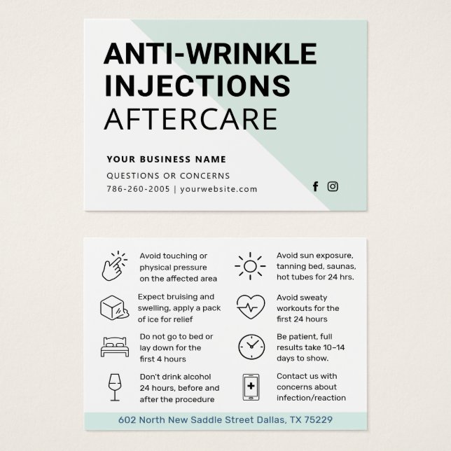 Blush Botox Injection Aftercare Instruction Card (Front & Back)