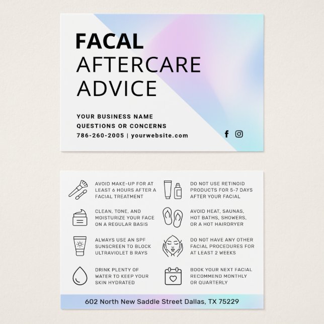 Blush Botox Injection Aftercare Instruction Card (Front & Back)