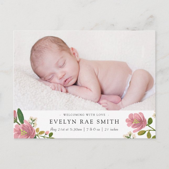 Blush Bouquet Birth Announcement (Front)