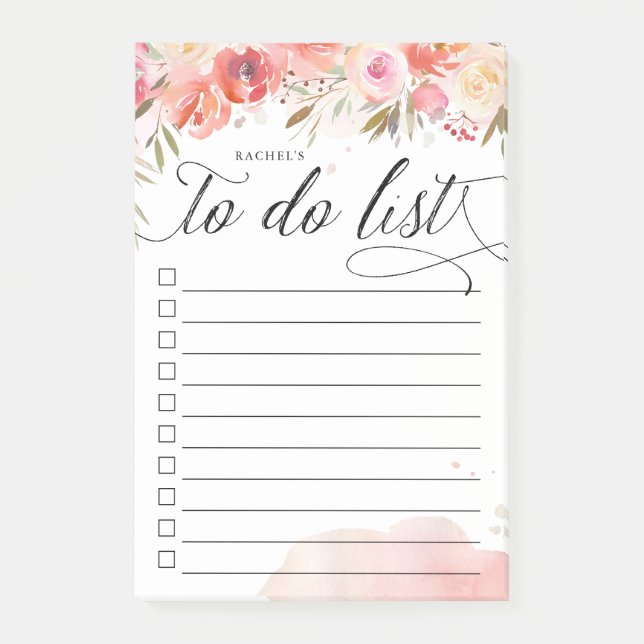 Blush Bouquet Personalised Lined To-Do List Post-it Notes (Front)