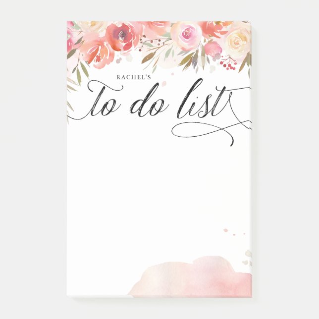 Blush Bouquet Personalised Lined To-Do List Post-it Notes (Front)