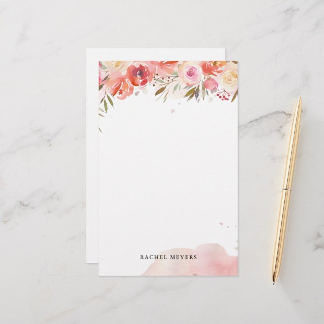 Blush Bouquet Personalised Name Monogram Stationery (Front/Back In Situ)