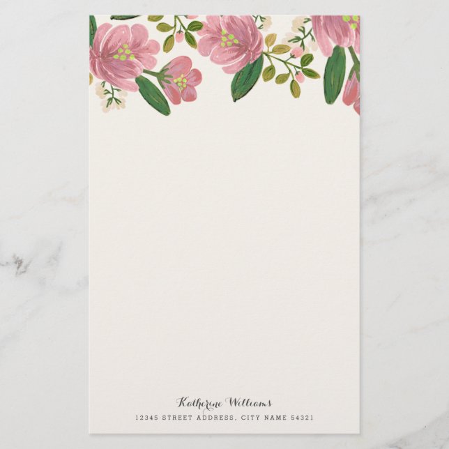 Blush Bouquet Personalised Stationery (Front)