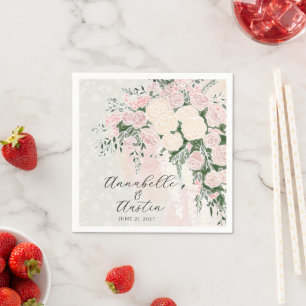 Blush bow and Rose Wisteria Bouquet Cocktail Napkin