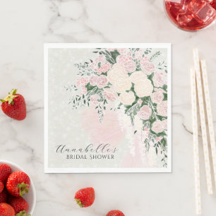 Blush bow and Rose Wisteria Bouquet Napkin