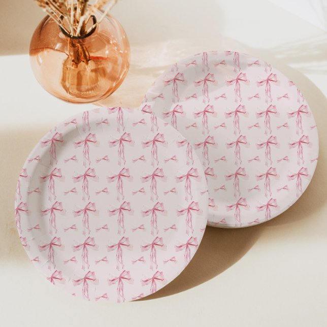 Blush Bow Baby Shower Paper Plate Modern Girl Pink (Creator Uploaded)