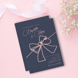 Blush Bow Elegance Chic Slate Blue Wedding Invitation