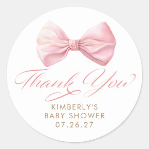 Blush Bow Elegant Girl Baby Shower Thank You Classic Round Sticker