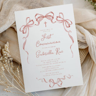 Blush Bow First Communion Invitation