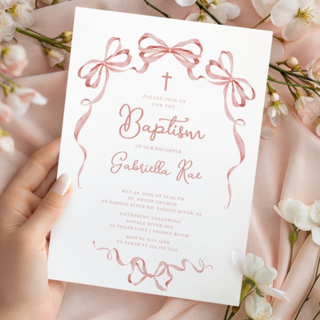 Blush Bow Girl Baptism Invitation (Creator Uploaded)
