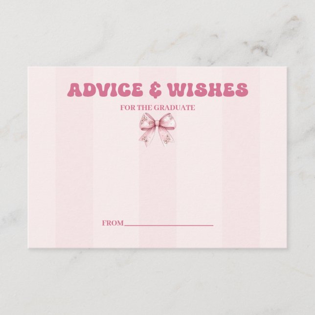 Blush Bow Graduation Party Advice and Whishes Enclosure Card (Front)