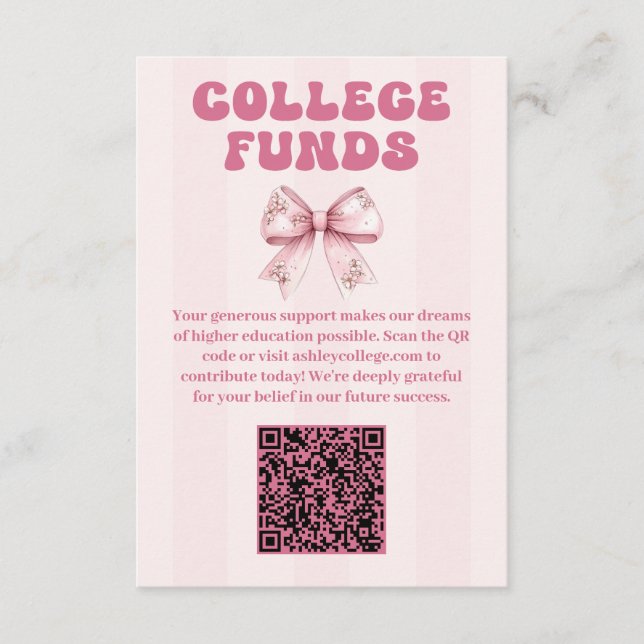Blush Bow Graduation Party College Funds Enclosure Card (Front)