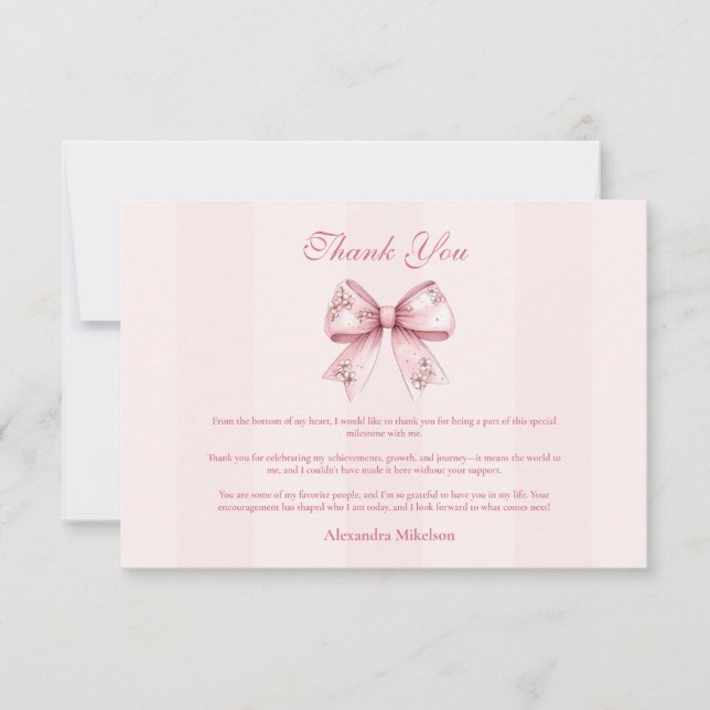 Blush Bow Graduation Party Thank You Card (Front)