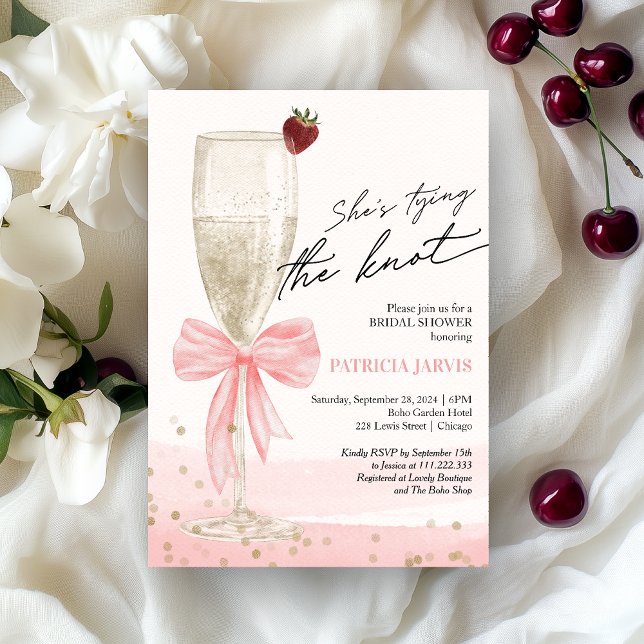 Blush Bow She's Tying the Knot Bridal Brunch Invitation (Creator Uploaded)
