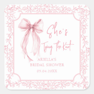Blush Bow Tying the Knot Bridal Shower Favours Square Sticker