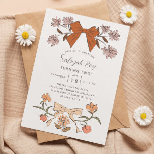 Blush Bows and Blossoms Girl Birthday Party  Invitation