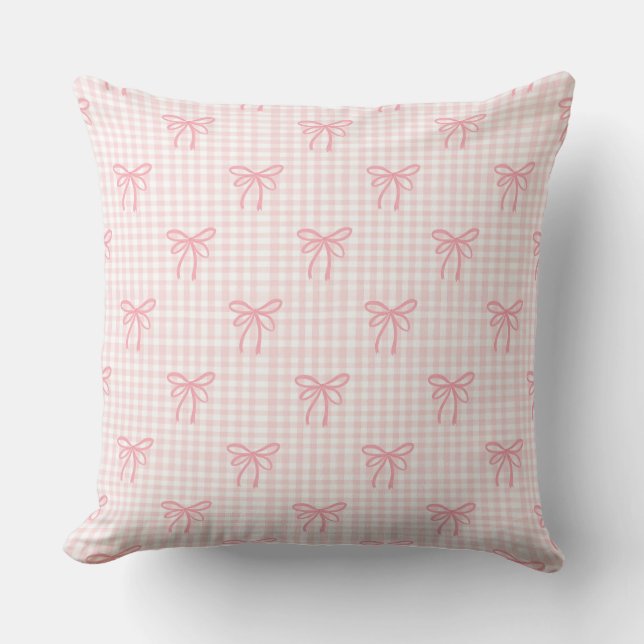 Blush Bows & Gingham Glow  Cushion (Front)