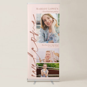 Blush Brass Calligraphy 3 Photo Graduation Welcome Retractable Banner