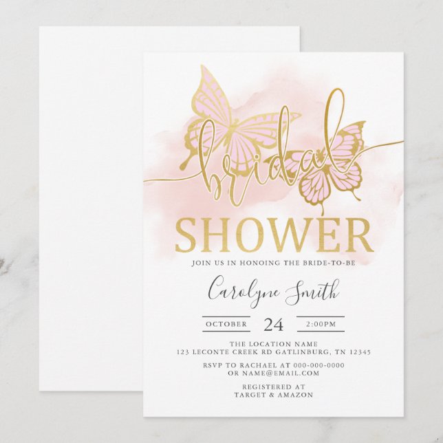 Blush Bridal Shower Butterfly Invitation (Front/Back)