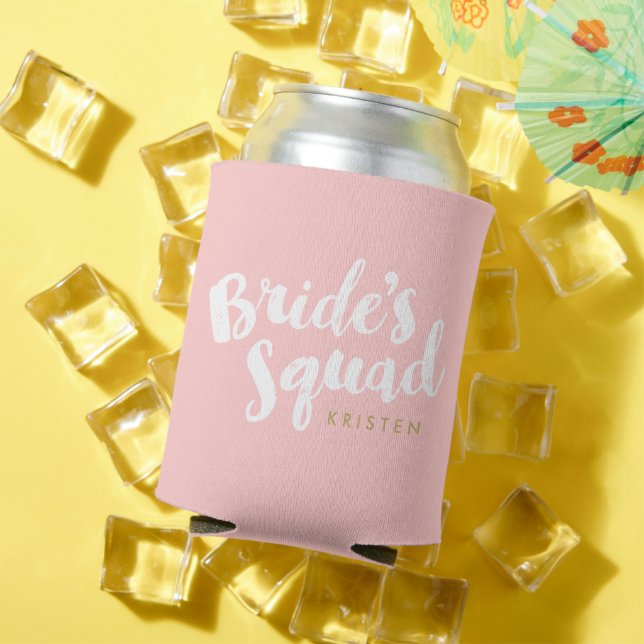 Blush Bride's Squad Personalised Bridal Party Gift Can Cooler (In Situ Summer)