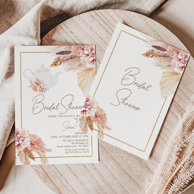 Blush Brown Boho Floral Tea Party Bridal Shower Invitation (Creator Uploaded)