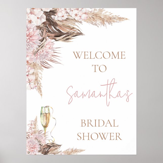 Blush Brown Floral Boho Bridal Shower Welcome Sign (Front)