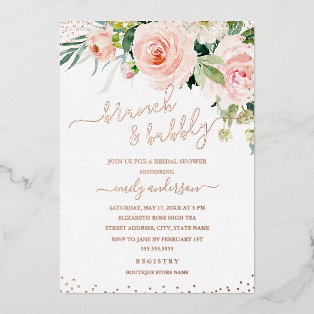 Blush Brunch And Bubbly ROSE GOLD Bridal Shower  (Front)