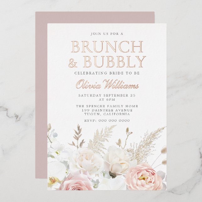 Blush Brunch & Bubbly Bridal Shower Rose Gold  (Front/Back)