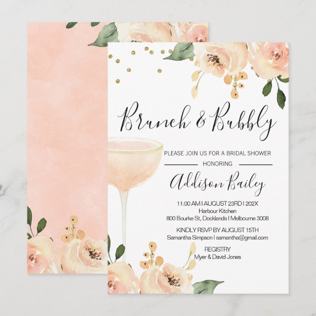 Blush Brunch Champagne Bridal Shower Invitation (Front/Back)