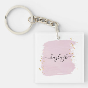 Blush Brush Stroke Gold Dots Key Ring