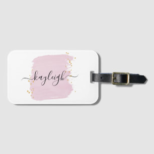 Blush Brush Stroke Gold Dots Luggage Tag