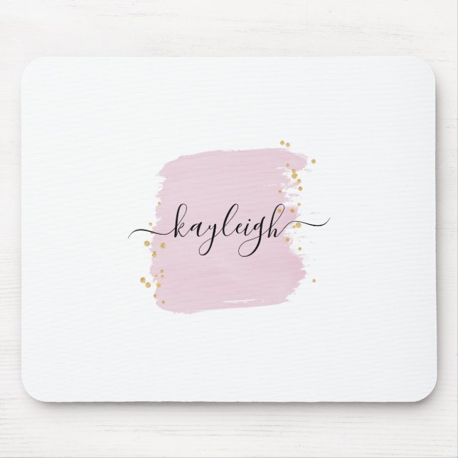 Blush Brush Stroke Gold Dots Mouse Mat (Front)