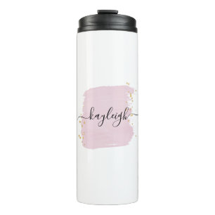 Blush Brush Stroke Gold Dots Thermal Tumbler