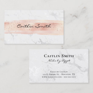 Blush Brush Stroke Silver White Foil Marble Business Card