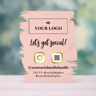 Blush Brushstrokes Gold Logo Let's Get Social Acrylic Sign