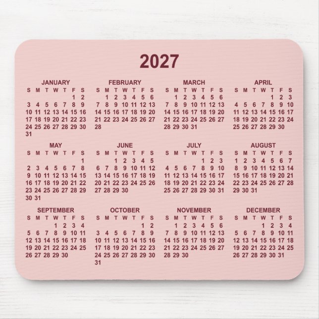 Blush Burgundy 2027 Calendar Mouse Mat (Front)