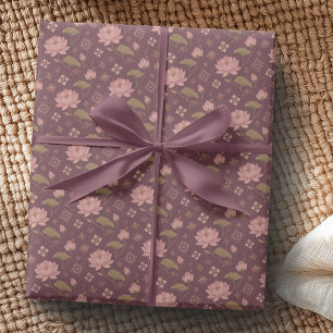 Blush Burgundy and Antique Gold Lotus Gift Wrap