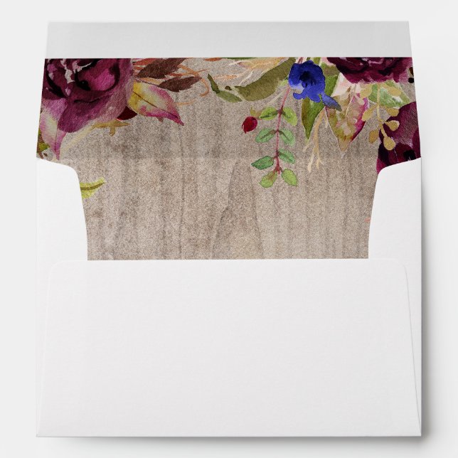 Blush Burgundy and Navy Blue Floral Wood Envelope (Back (Bottom))