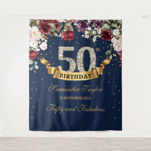 Blush burgundy and pink floral 50th birthday tapestry